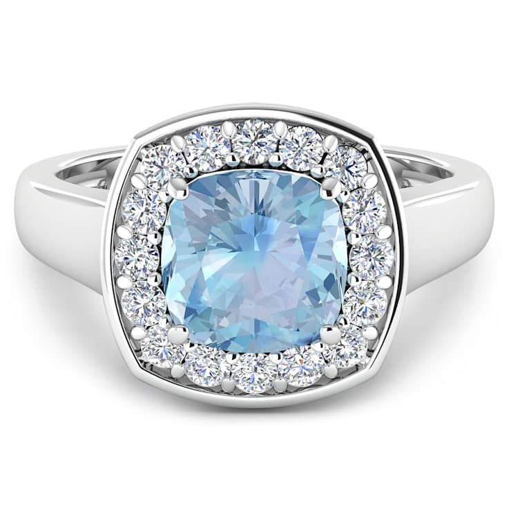1.96ctw Blue Aquamarine and Diamond 14K White Gold Halo Ring