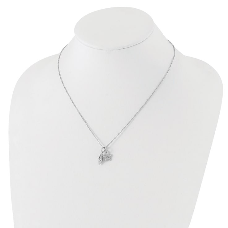 Rhodium Over Sterling Silver White Ice Diamond Shell 18 Inch with 2 Inch
Extension Necklace