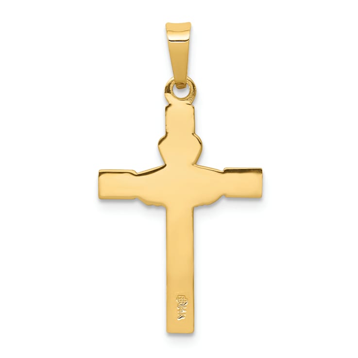 14K Yellow Gold with White Rhodium Polished Claddagh Cross Pendant