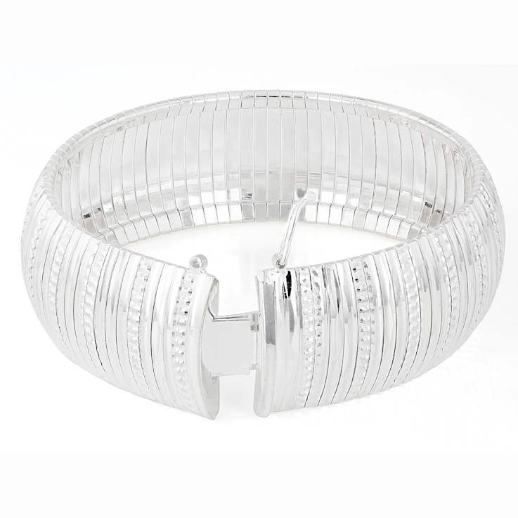 Wide Diamond-Cut Omega Bangle In Sterling Silver