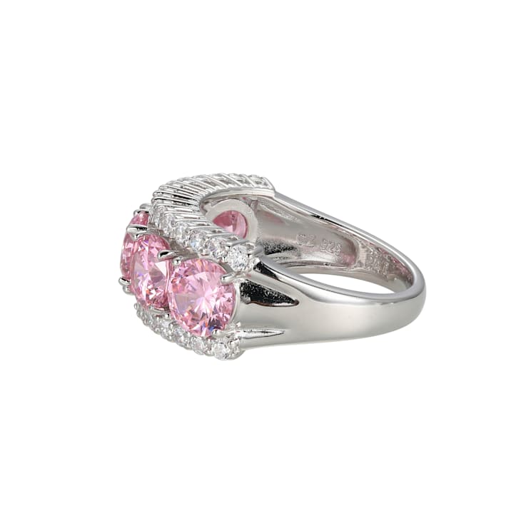 Pink And White Cubic Zirconia Platinum Over Sterling Silver Ring 8.04ctw