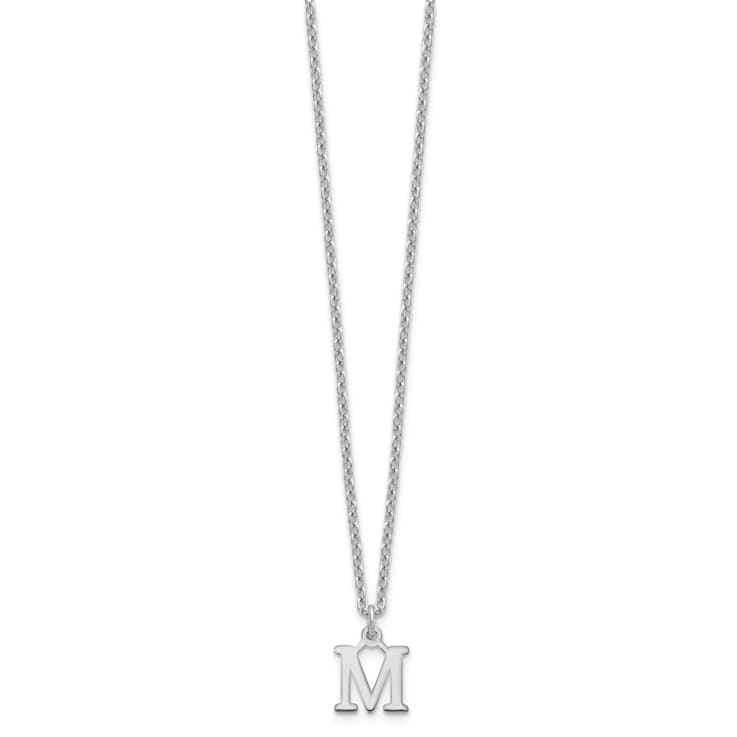 Rhodium Over Sterling Silver Cutout Letter M Initial Necklace