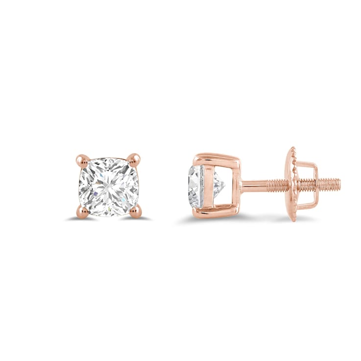 White Cubic Zirconia 14k Rose Gold Studs With Velvet Gift Box 0.50ctw