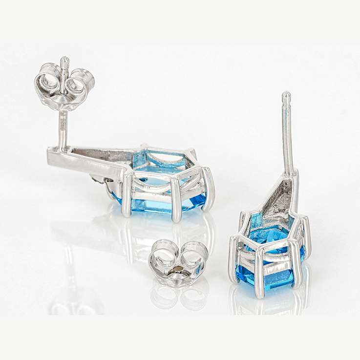 Hexagon Swiss Blue Topaz And Blue Diamond Earrings In Black Rhodium
Sterling Silver 2.25ctw
