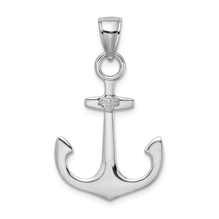 Rhodium Over 14k White Gold 3D Polished Anchor Pendant