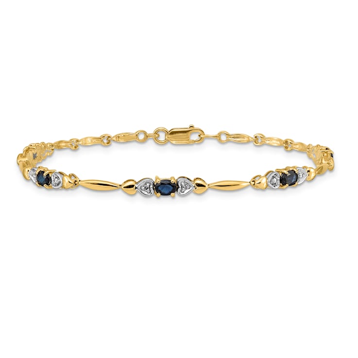 14k Yellow Gold and Rhodium Over 14k Yellow Gold Diamond and Sapphire Bracelet
