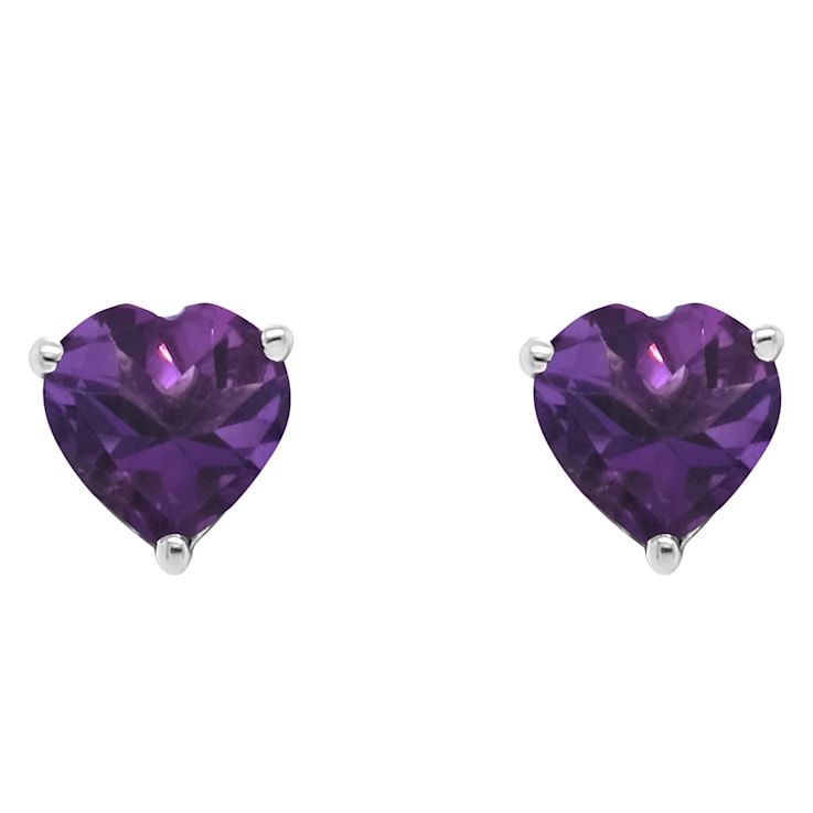 6mm Heart Shape Amethyst Rhodium Over Sterling Silver Stud Earrings