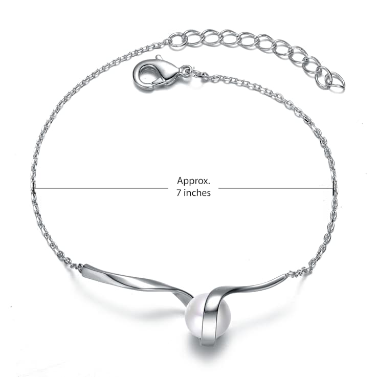 Pear Shape Freshwater Pearl Ribbon Cable Bracelet In Sterling Silver