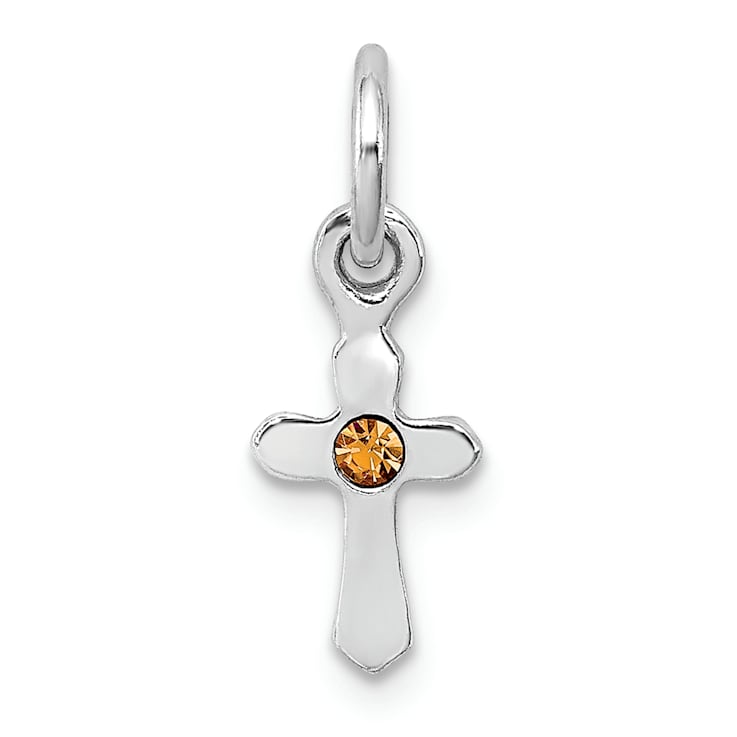 Rhodium Over Sterling Silver Child's November Yellow Preciosca Crystal
Cross Pendant
