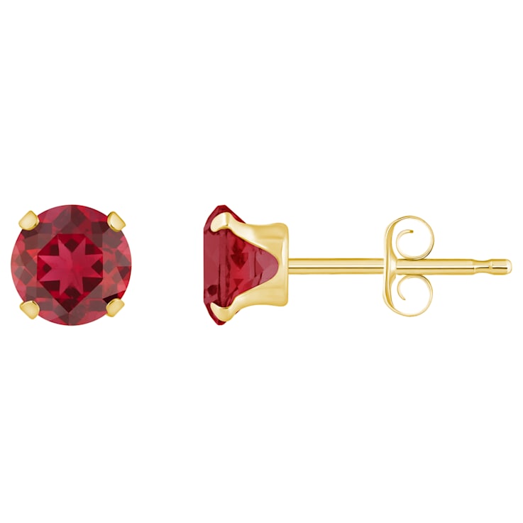 5mm Round Lab Created Ruby 10k Yellow Gold Stud Earrings