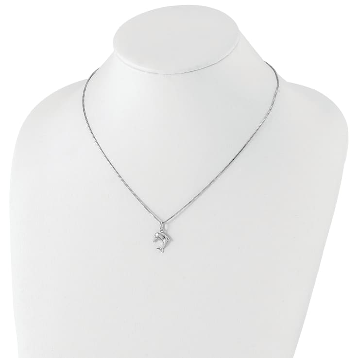 Rhodium Over Sterling Silver White Ice 0.02 cttw Diamond Dolphin Necklace