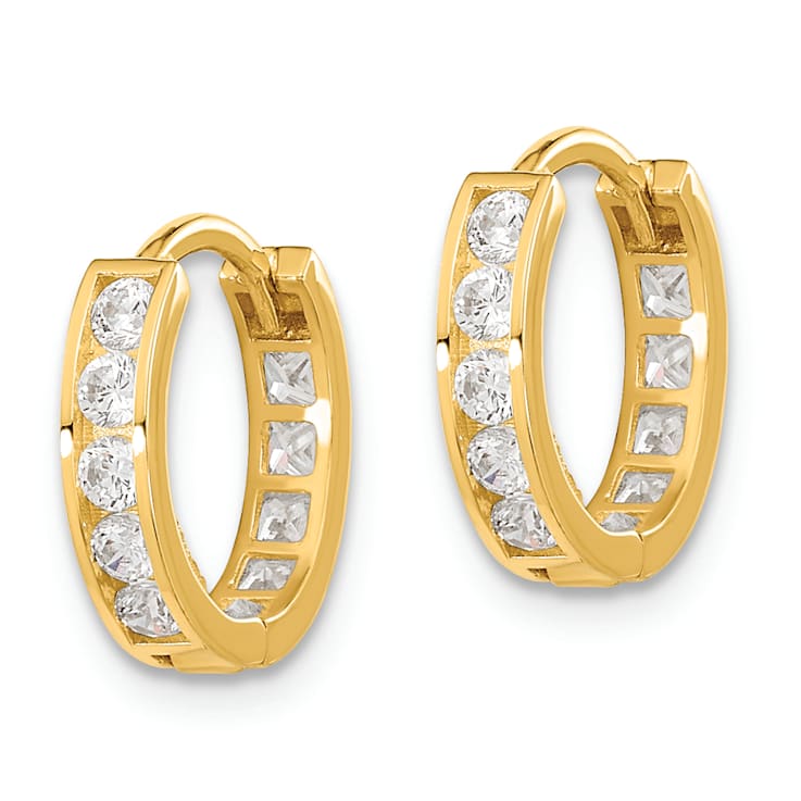 14K Yellow Gold 1/2" Reversible Hinged Hoop Earrings with Round and
Square Cubic Zirconia Stones
