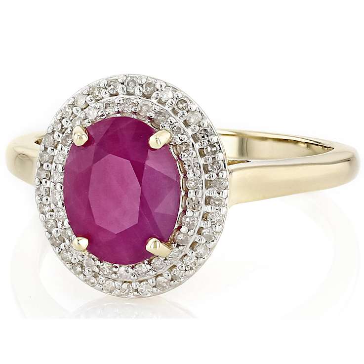 Ruby And Diamond Halo Ring In 10K Gold