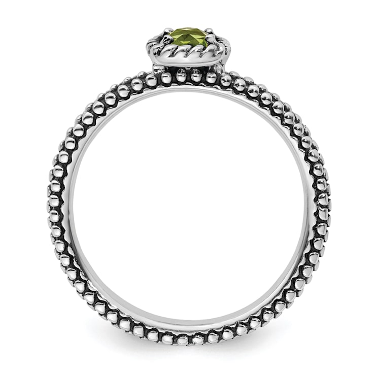 Sterling Silver Stackable Expressions Checker-cut Peridot Antiqued Ring 0.25ctw