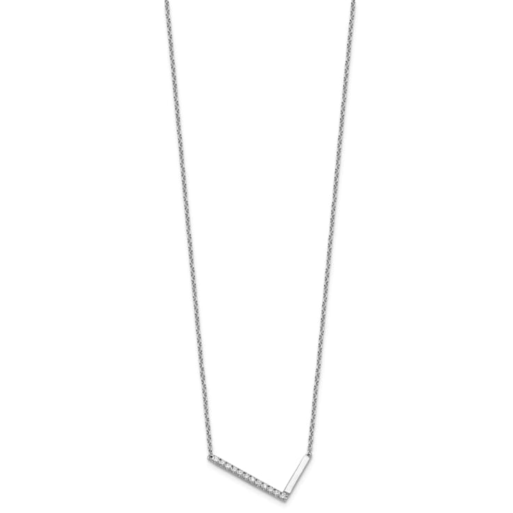 Rhodium Over 14k White Gold Sideways Diamond Initial L Pendant Cable
Link 18 Inch Necklace