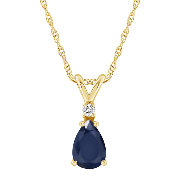 7x5mm Pear Shape Sapphire with Diamond Accent 14k Yellow Gold Pendant
With Chain