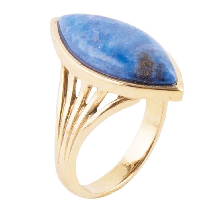 Barse Lapis Lazuli Marquise Statement Ring In Bronze