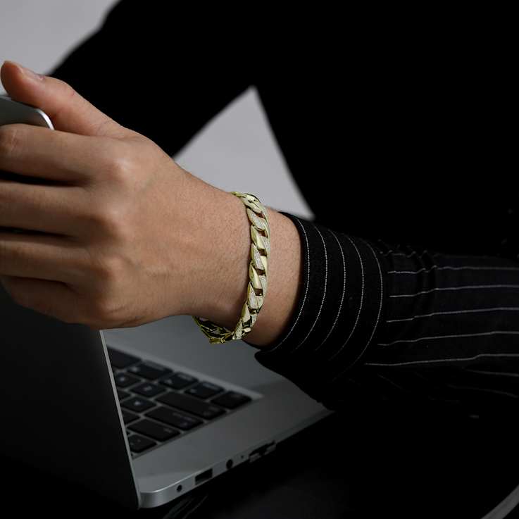 CZ Pave Classic Chain Bracelet In 14K Gold Over Sterling Silver