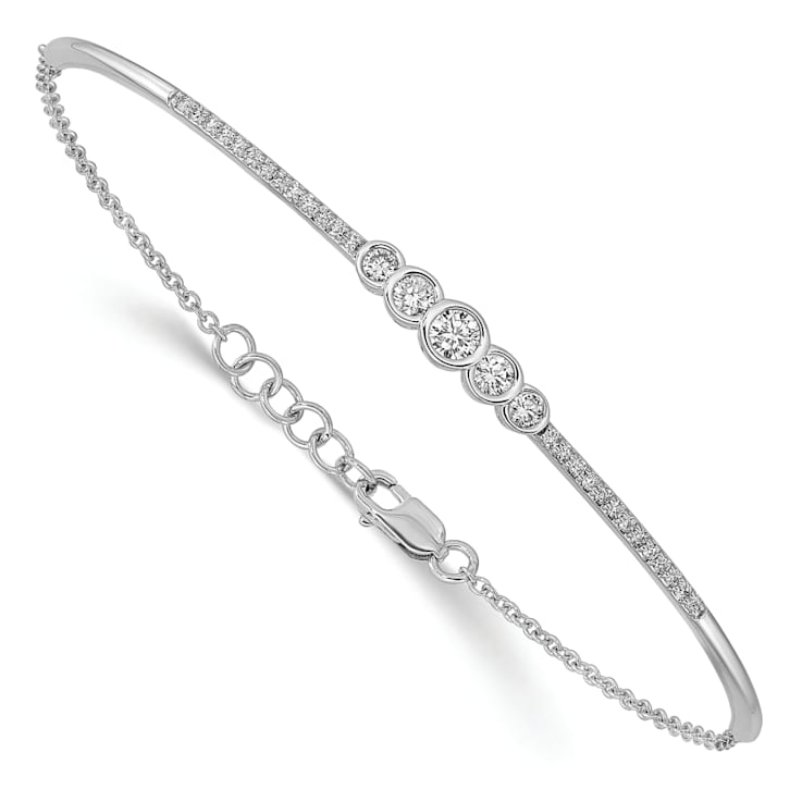Rhodium Over 14K White Gold Lab Grown Diamond Bezel Set Bar Bracelet 0.515ctw