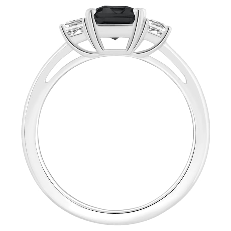 8x6mm Emerald Cut Black Onyx And White Topaz Rhodium Over Sterling
Silver 3-Stone Ring