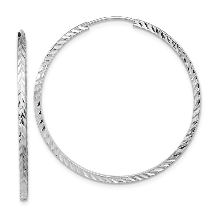 Rhodium Over 14k White Gold Diamond-Cut 1 5/16" Square Tube Endless
Hoop Earrings