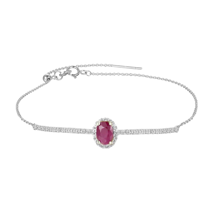 Red Ruby Rhodium Over Sterling Silver  and White Topaz Statement Bracelet