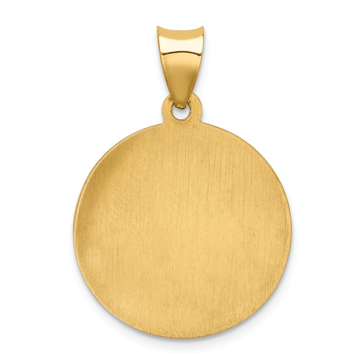 14K Yellow Gold Polished and Satin St Gabriel Medal Hollow Pendant