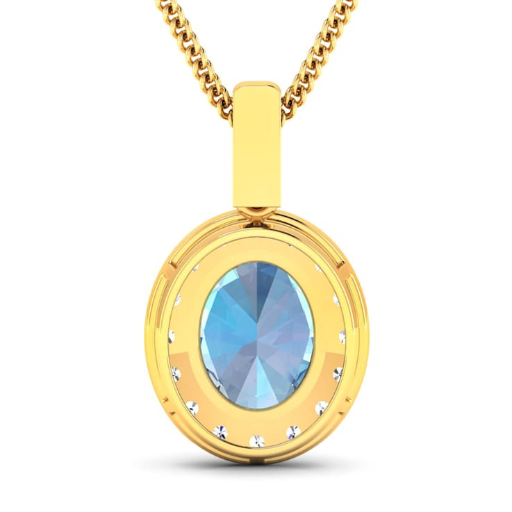 1.90ctw 14K Yellow Gold Oval Aquamarine and White Diamond Pendant with
18 inch Cable Chain