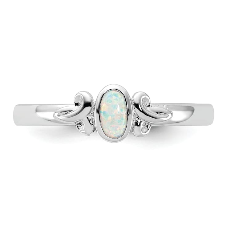 Sterling Silver Stackable Expressions Lab Created Opal Ring 0.08ctw