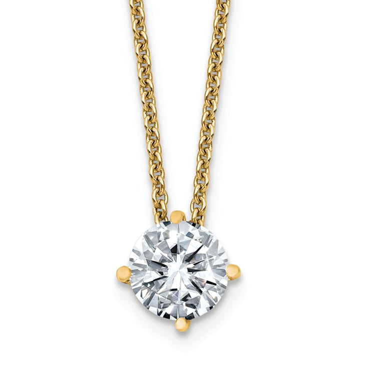 14K Yellow Gold 3/4 ct. 6.0mm Round G H I True Light Moissanite
Solitaire Pendant with Chain