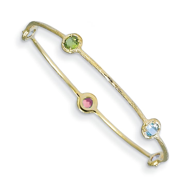 14K Yellow Gold Blue Topaz and Peridot Slip-on Bangle