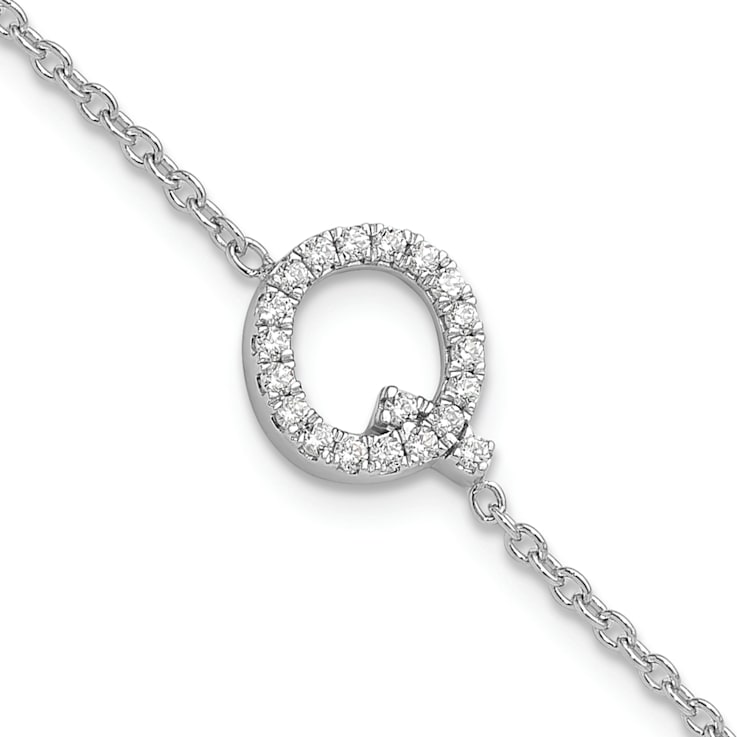 Rhodium Over 14k White Gold Diamond Sideways Letter Q Bracelet