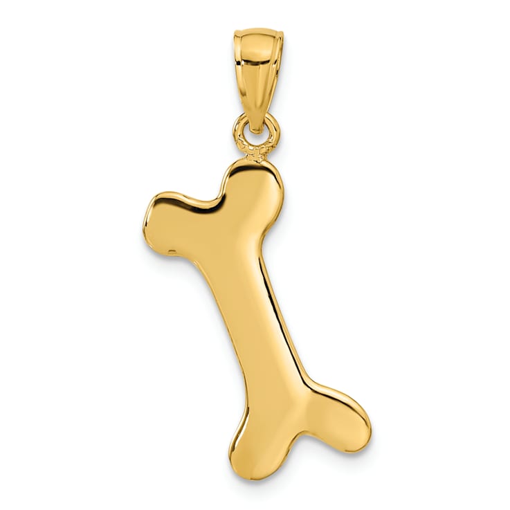 14k Yellow Gold Solid 3D Polished Dog Bone Pendant