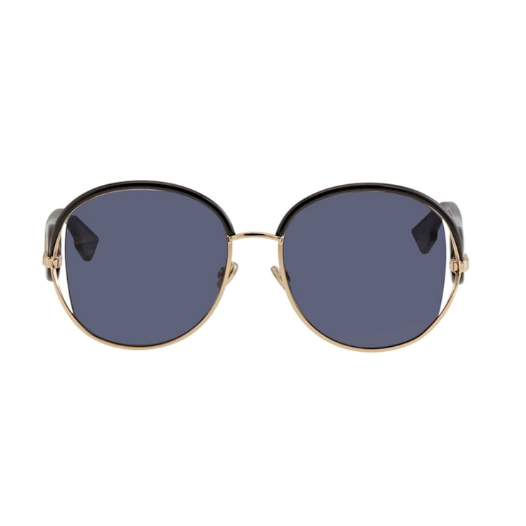 Christian Dior Gold Tone and Black Frame / Blue Mirror Sunglasses