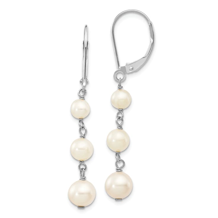 Rhodium Over 14K White Gold 4-6mm Near Round White Freshwater Cultured
Pearl Dangle Earrings