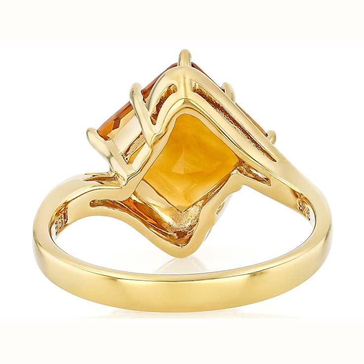 Citrine Square Bypass Solitaire Ring In 18K Gold Over Sterling Silver 2.80ct