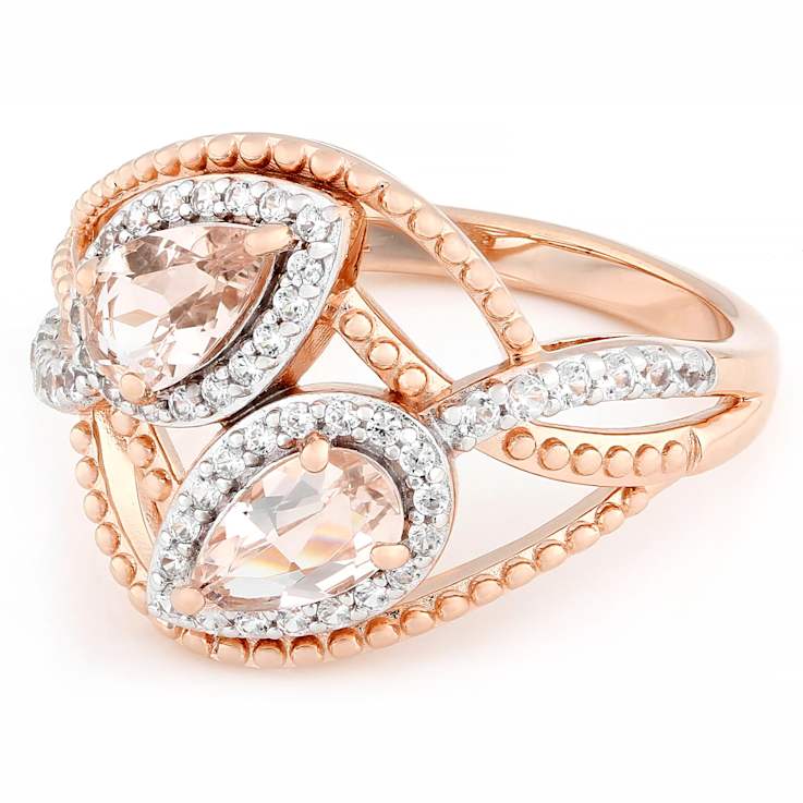 Morganite Pear And White Zircon Ring In 18K Rose Gold Over Sterling
Silver 1.07ctw