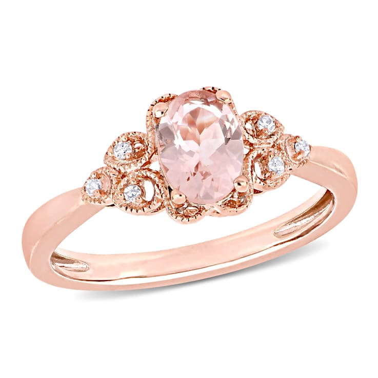 Morganite and Diamond 10K Rose Gold Filigree Ring 0.73ctw