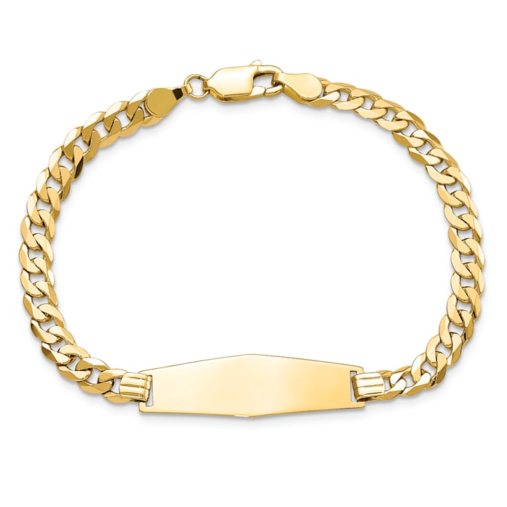 14k Yellow Gold Soft Diamond Shape Flat Curb Link ID Bracelet