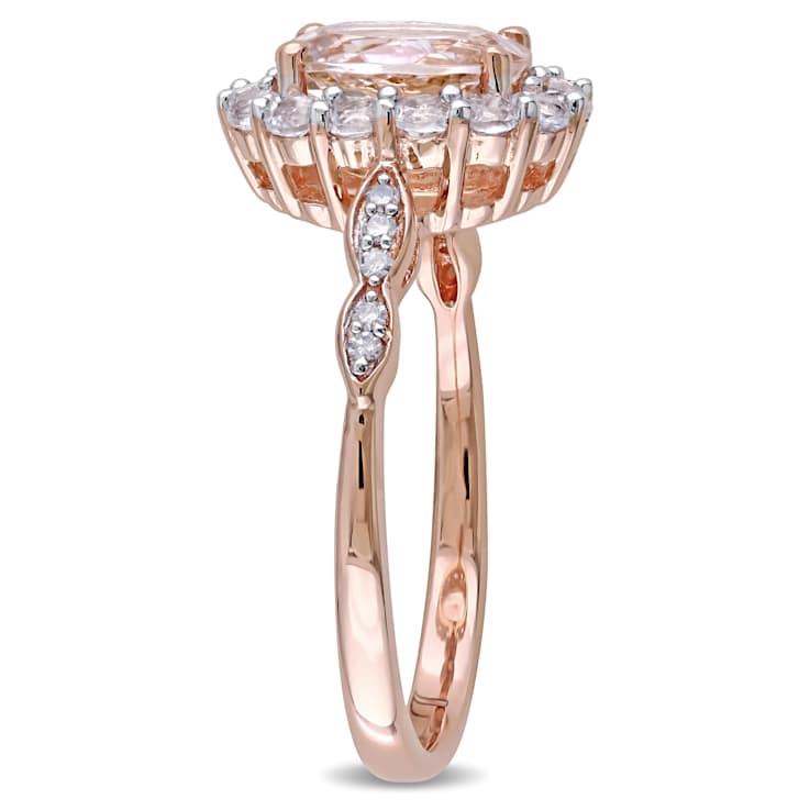 Morganite, White Topaz and Diamond 14K Rose Gold Ring 1.83ctw