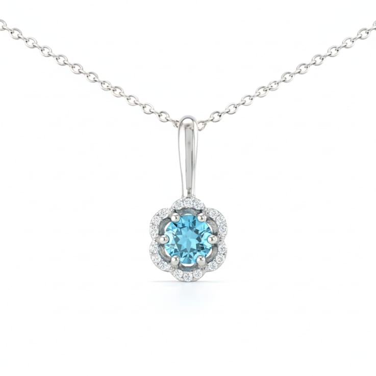 Natural Blue Topaz Sterling Silver Round Shape Pendant with Chain