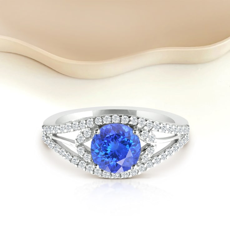 14K White Gold Round Tanzanite and Diamond Ring, 1.54ctw