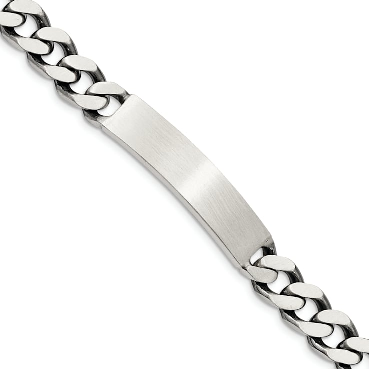 Sterling Silver Antiqued Curb Link ID Bracelet