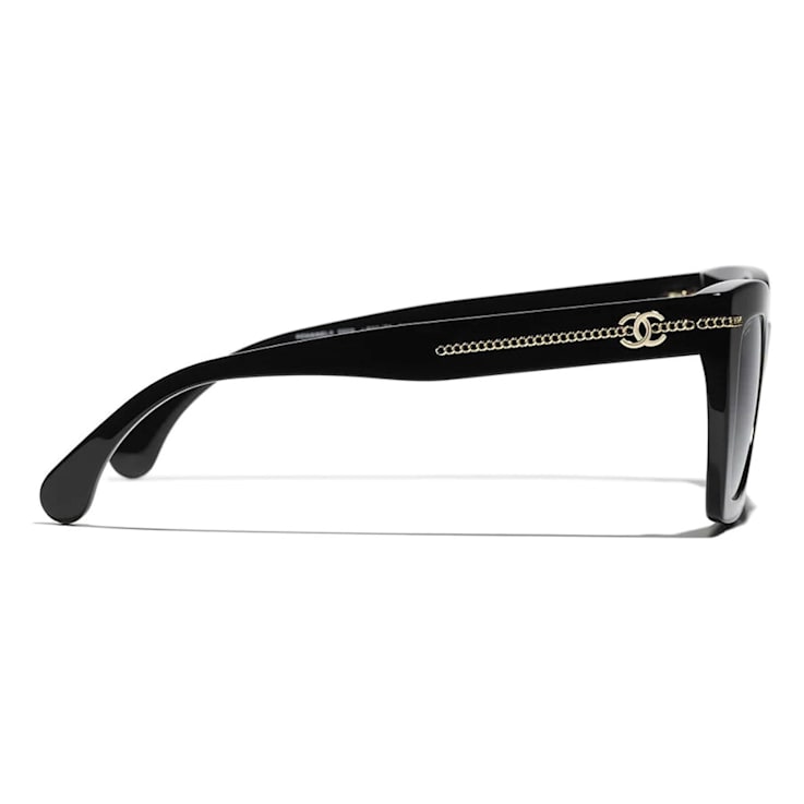 Chanel Black Frame with Gold Chain Detail / Gray Polarized Frame Sunglasses