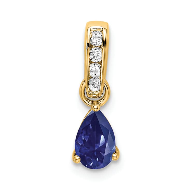 10k Yellow Gold 0.5 cttw Pear Lab Created Sapphire and Accent Diamond Pendant