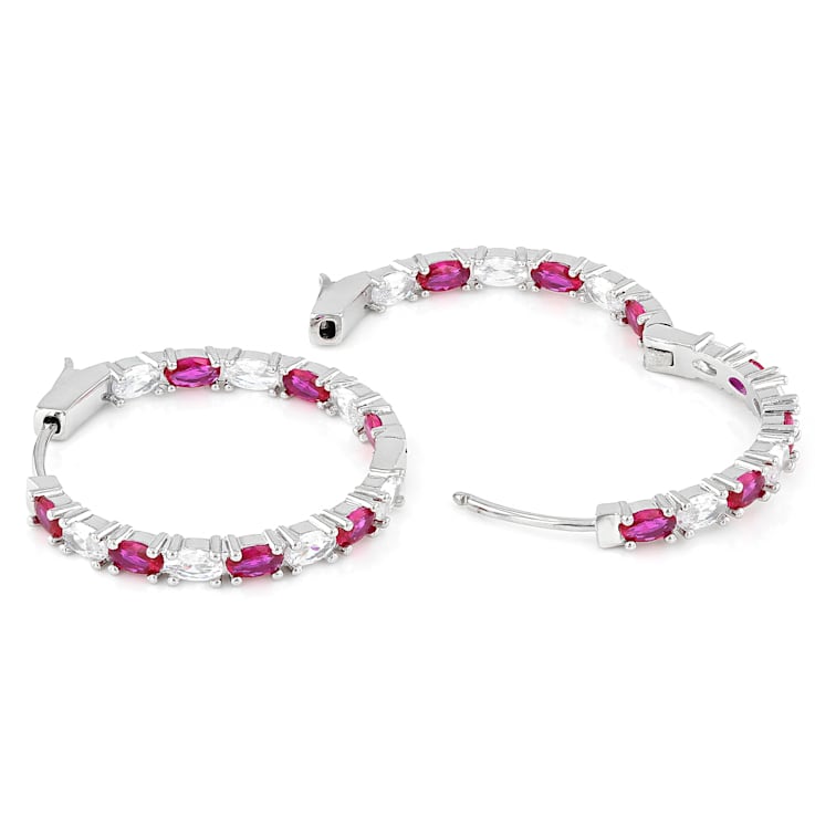 Inside-Out Red And White CZHoop Earrings