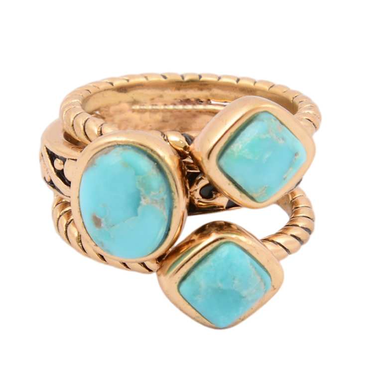 Barse Turquoise Mixed-Shape Ring Set Of 3 In Bronze