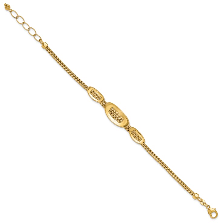 14K Yellow Gold Polished and Textured Fancy Plus 1.5-inch Ext. Bracelet