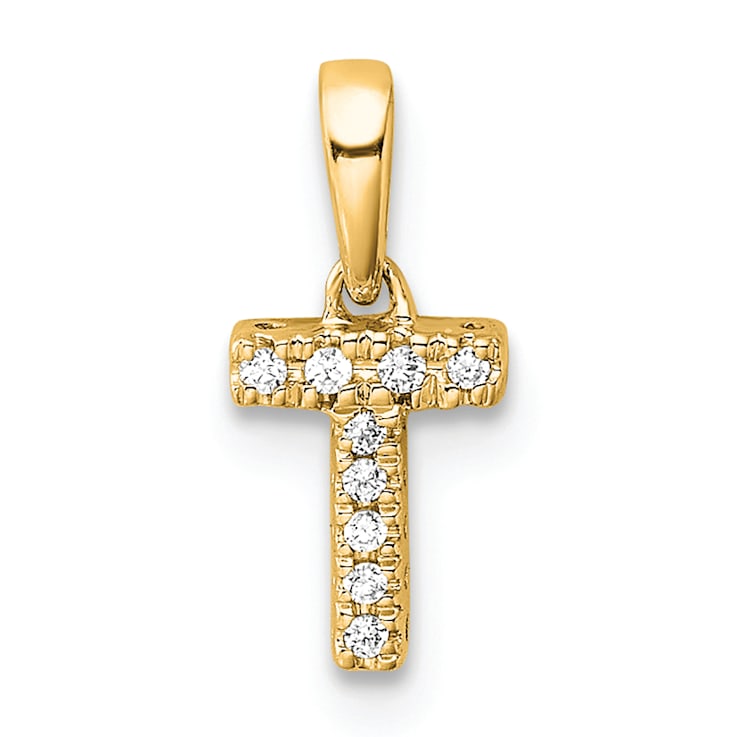 14K Yellow Gold Diamond Letter T Initial with Bail Pendant