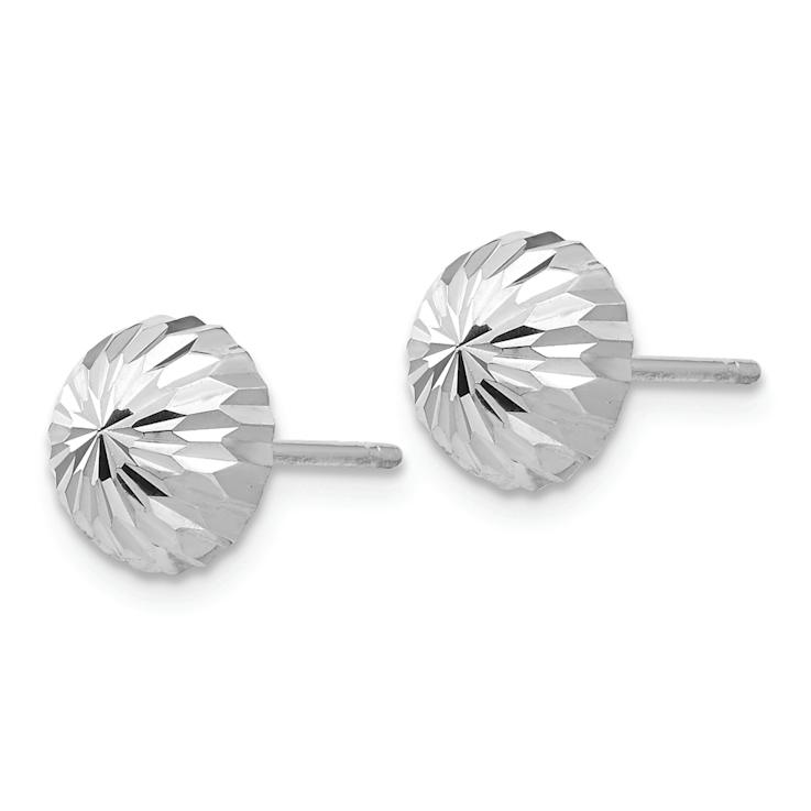 Rhodium Over 14k White Gold Polished and Diamond-Cut 8mm Half Ball Stud Earrings